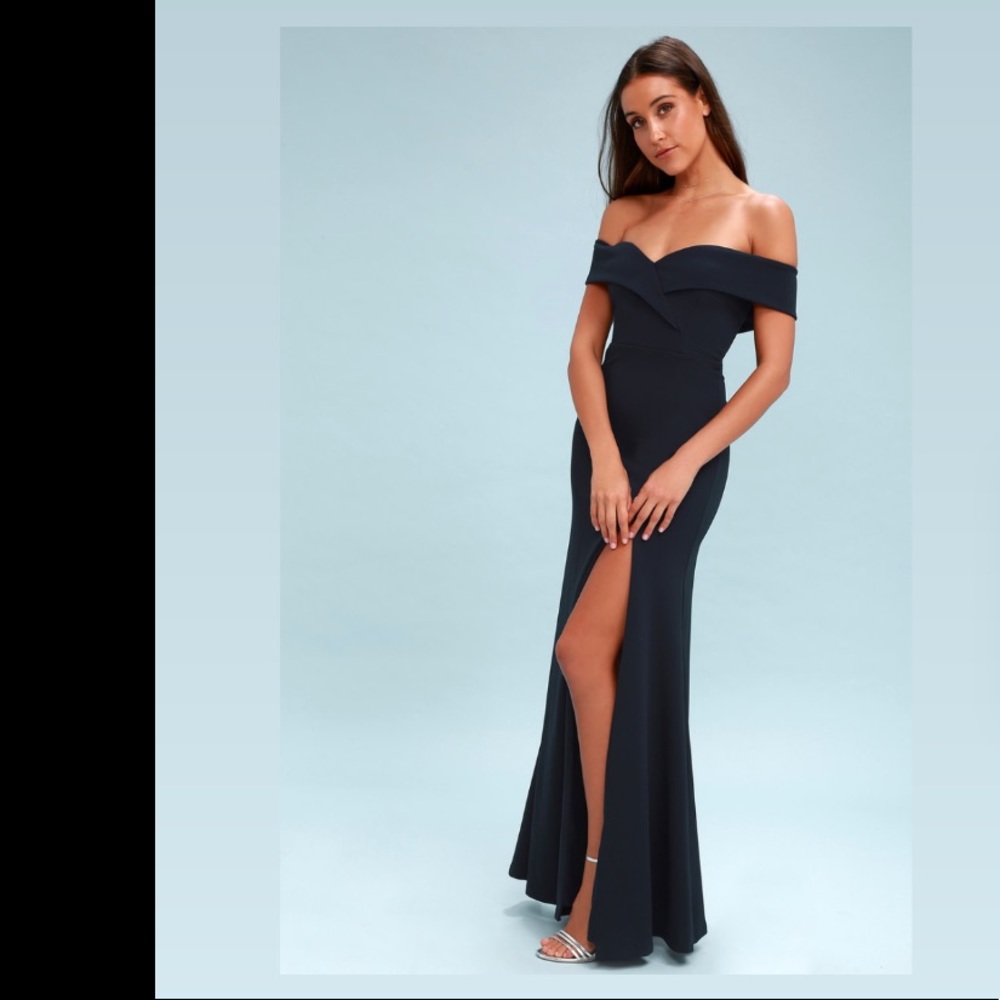 Song of Love Navy Blue Off-the-Shoulder Maxi Dress